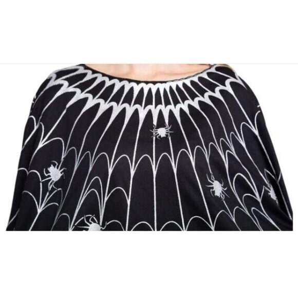 Spooktacular Creations Women Spider Web Dress Poncho Costume & Crown Black NEW - Picture 3 of 7